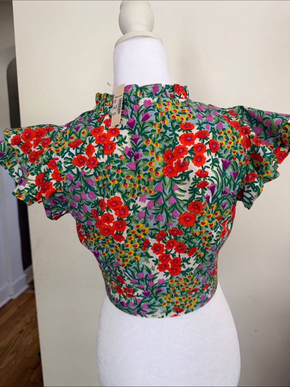 Banjanan x Madewell Crop Top NWT Size Small Floral Flutter Sleeve Tie Front - Picture 3 of 10